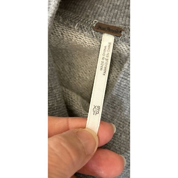 Free People Terrycloth Sweater Oversized Pullover High-neck Open Sides Gray Cott - Picture 5 of 6